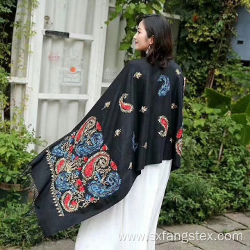 Elegant Muslim Embroidered Women Wool Scarf